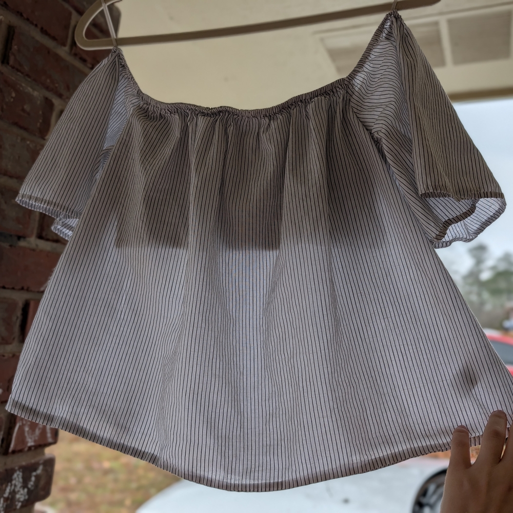 Express Grey Striped Off-Shoulder Top
